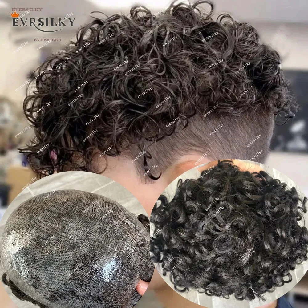 

Натуральный парик-накладка для мужчин, 20 мм, кудрявый, черно-коричневый, 100% человеческие волосы, супер-плотность 24 мм, прочный, на полной кожаной основе из ПУ, протез для волос