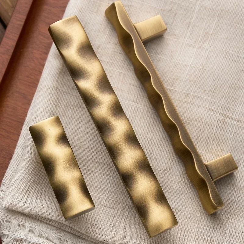 Hardware Furniture Knobs Bronze Drawer Pull Brushed Gold Pure Brass Handle Wave Shaped Kitchen Wine Cabinet Wardrobe Door Handle