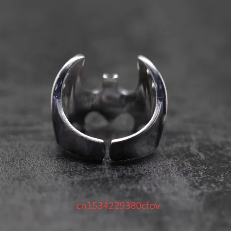 925 Sterling Silver Bat Rings Christmas Gift for Men Women Jewelry Fashion Charms Accessories Retro Adjustable Opening