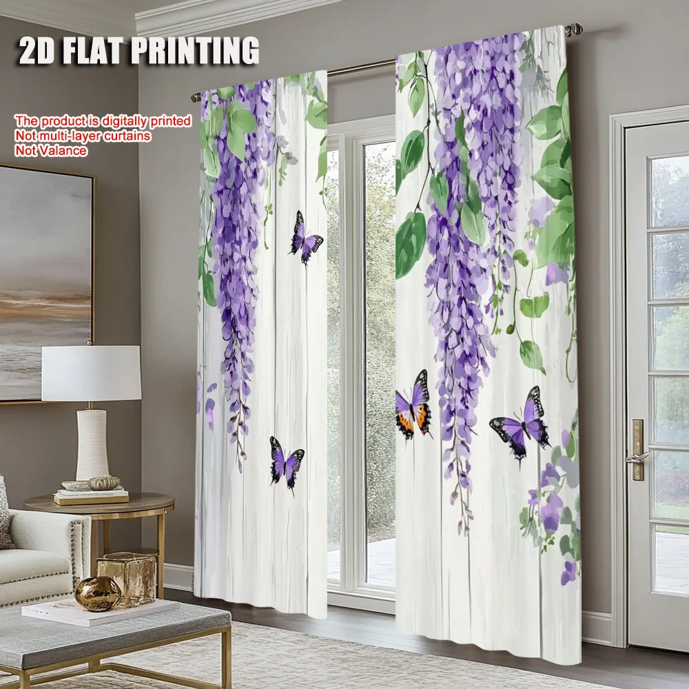 2pc,  Window Curtains Charming Wisteria and Butterfly Versatile Polyester,Without Electricity summer party decorations for