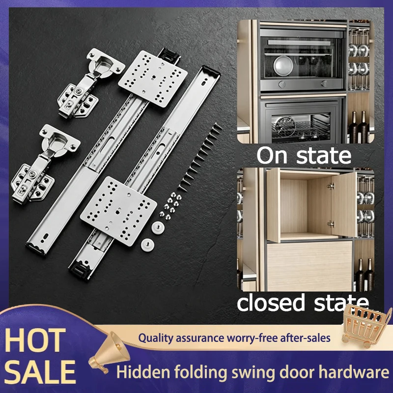 Upward Folding Concealed Pivot Door Track For Cabinet Pocket Door With Telescopic Side Mount Insert Slide Guide Rail Hardware