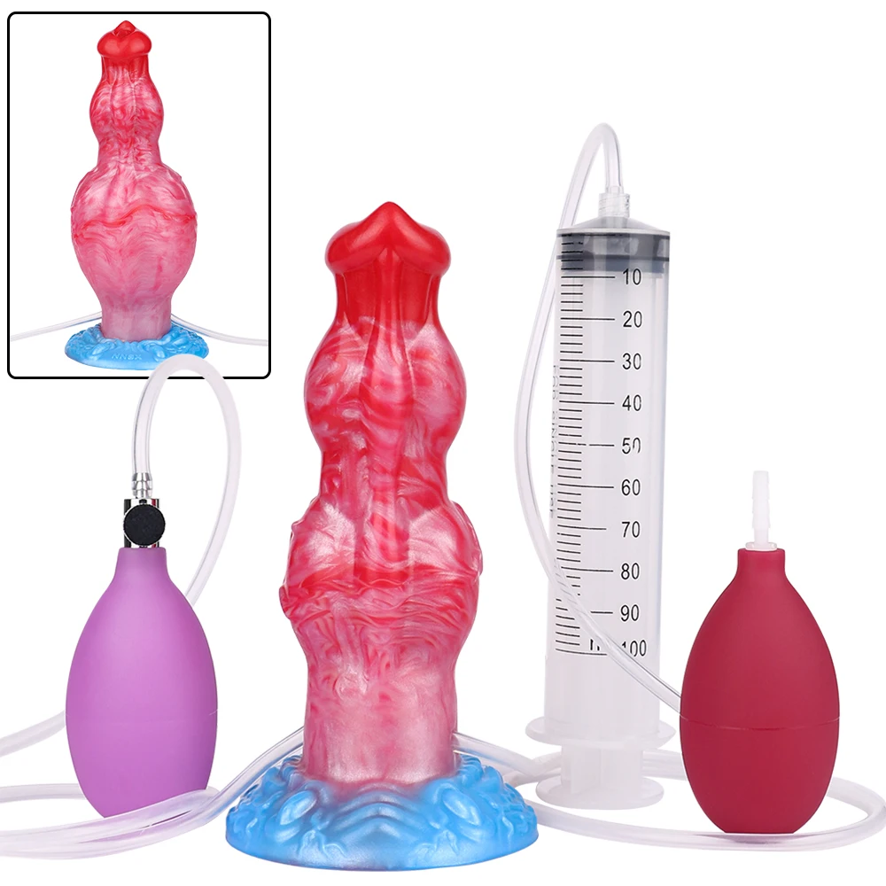 SXXY Inflatable Squirting Wolf Dildo with Two Knot Penis Ejaculation Vaginal Massage for Women Anal Plug Unisex Adult Sex Toys