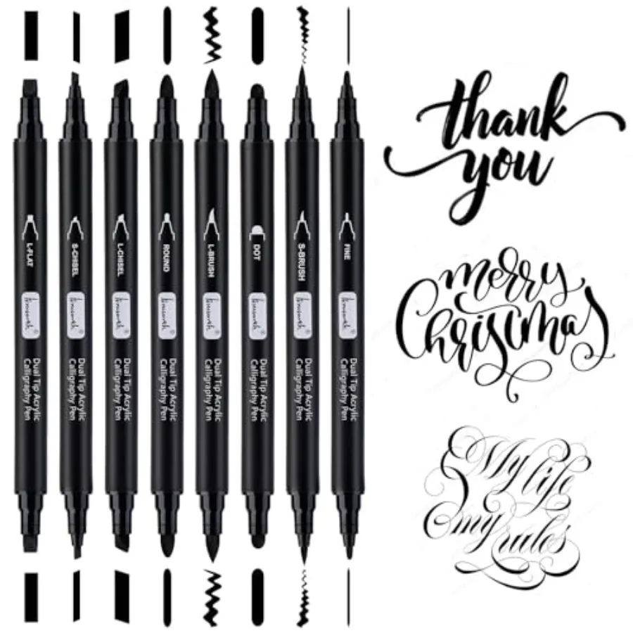 

Calligraphy Pens 8 Size Dual Tip Acrylic Calligraphy markers for Writing Brush Pens Calligraphy Set for Beginners Hand Letterin