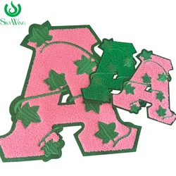 Iron on Pink Ivy Leaves Patch 1908 Embroidered Alpha Kappa Alpha Sorority Patch for Pretty Girls Cardigan