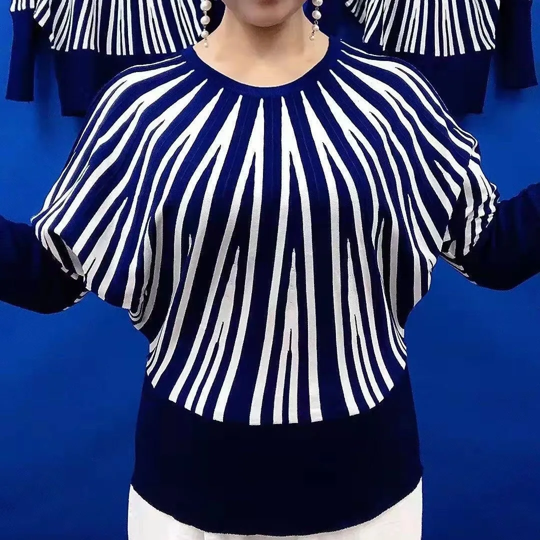 

Geometry Sweater Women 2025 New Spring Fashion O Neck Pullover Femme Women Clothing Causal Batwing Long Sleeve Sweaters