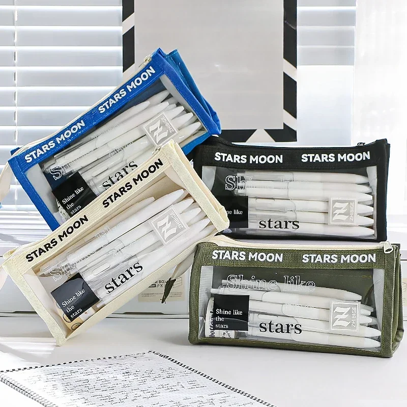 Triangle Three-dimensional Transparent Design Pencil Case New Large-capacity Pencil Case Student Simple Stationery Storage Bag