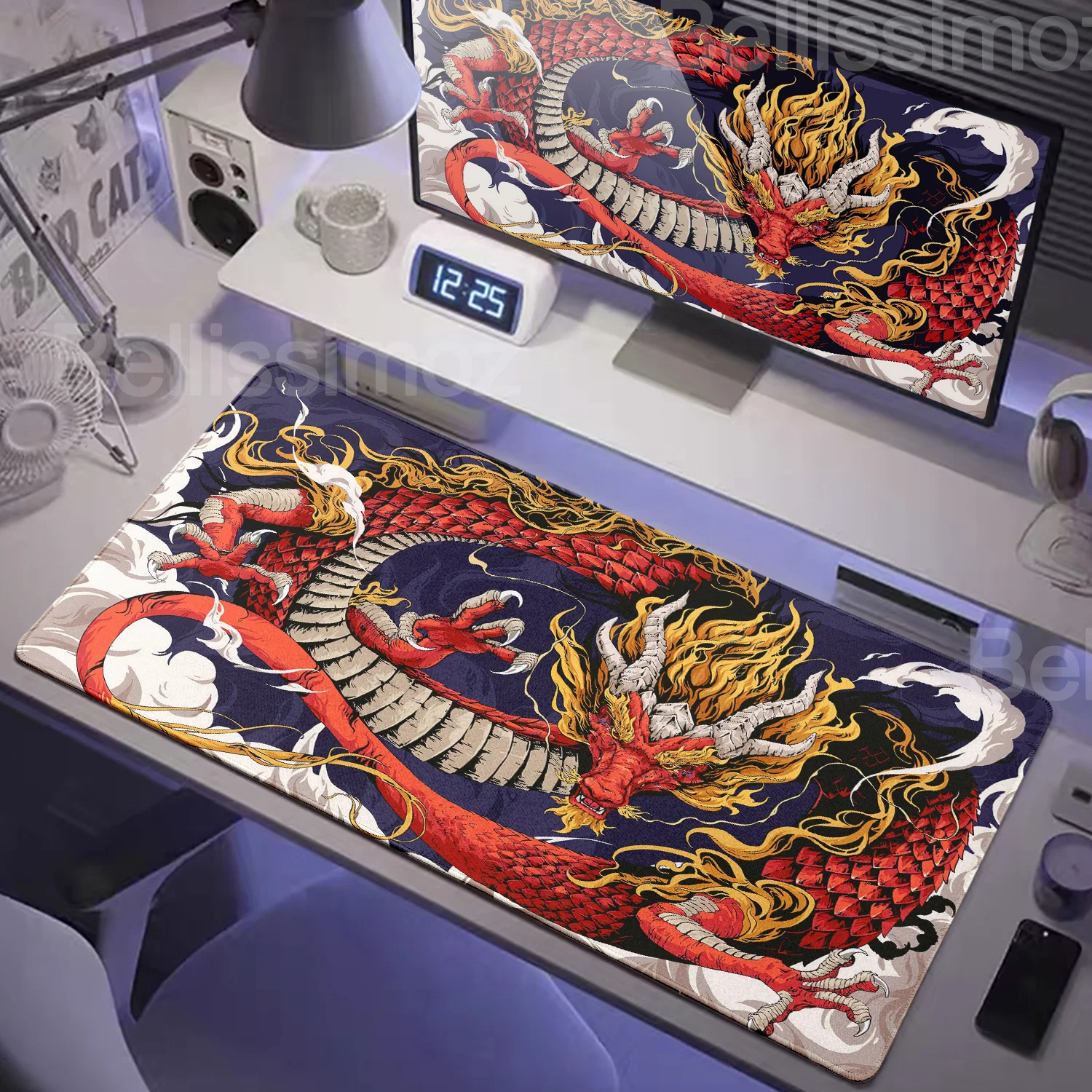 Alfombrilla de ratón de dragón rojo japonés XXL, accesorios para juegos, alfombrilla de ratón para Gamer, Pc, armario, Deskmat, teclado de oficina, alfombra grande 90x40cm