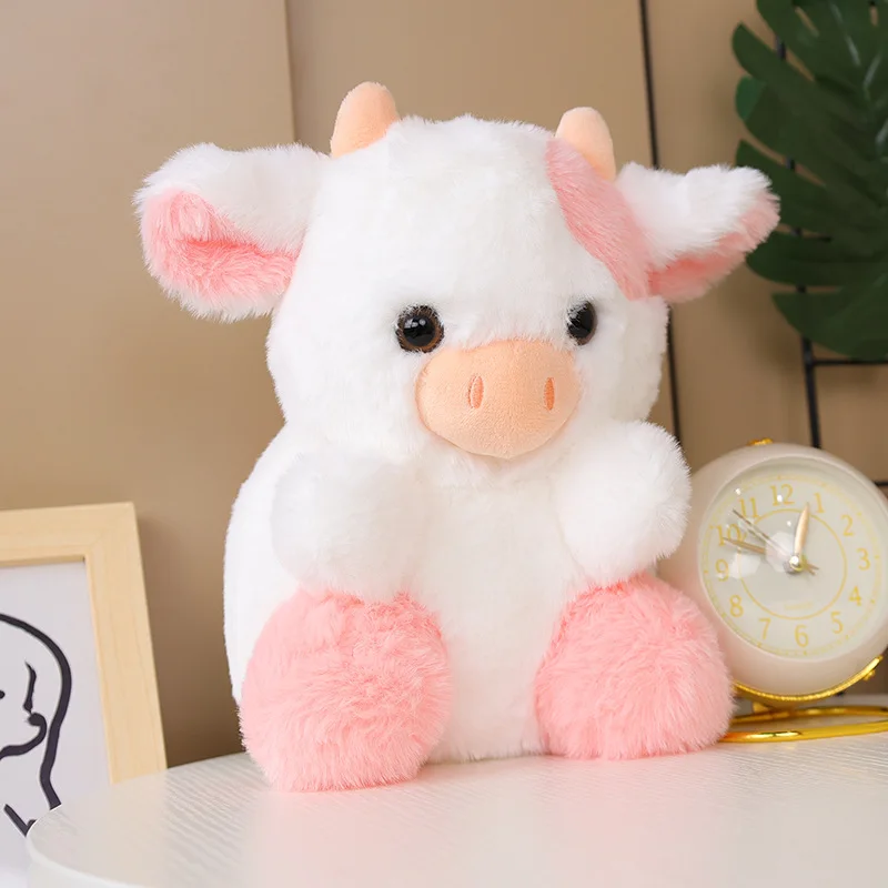 7.87in Cow Strawberry Doll Cute Cow Plush Animals Toys Pink, Black Sitting Cow Plush as  Room Decoration Ornament Christmas Gift