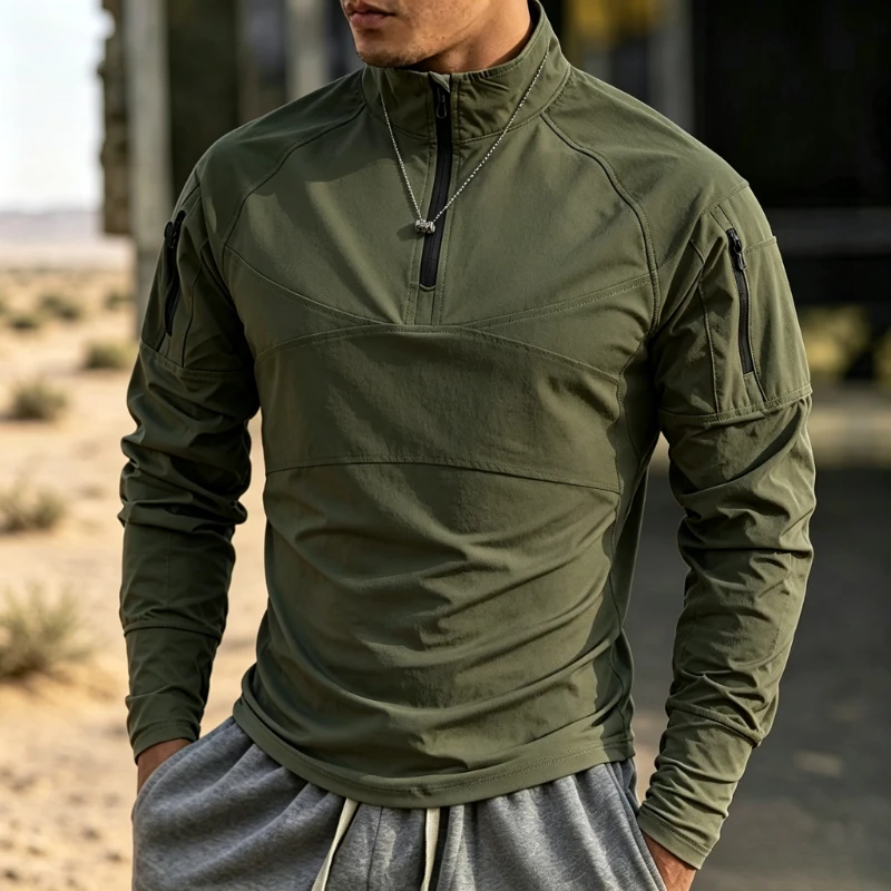 Quick Dry Half Zipper Tactical Shirts Man Autumn Outdoor Training Hunting Breathable Comfortable Hiking Combat Uniform Pullover