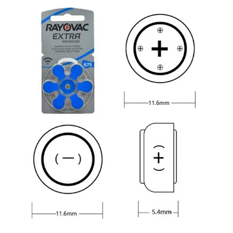 RAYOVAC Extra Size 10 13 312 675 Zinc Air Hearing Aid Battery (6 Pieces Per Card) Pr48 A13 A10s A10 Hearing Aids for Deafness