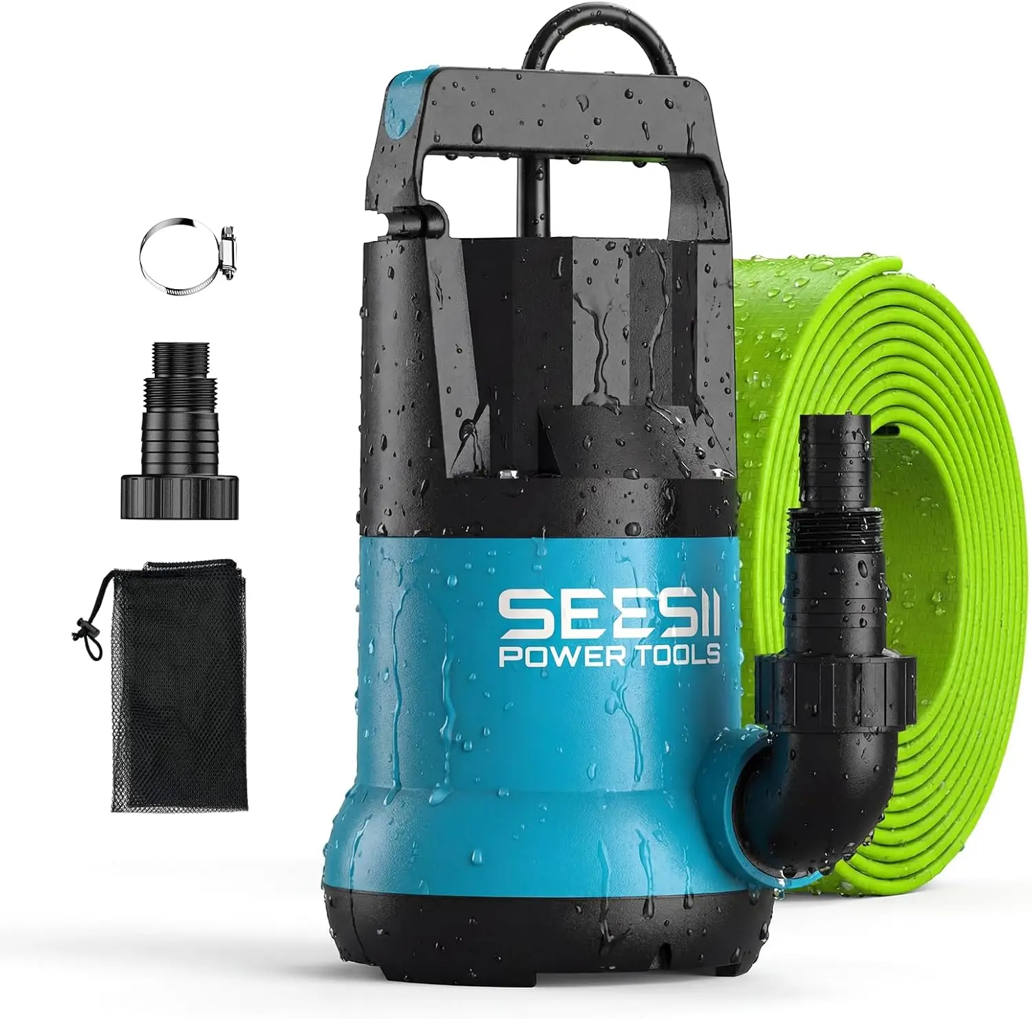 

1HP Submersible Water Pump, 4755GPH High Flow Sump Pump with 23ft Hose Kit, Anti-Clogging Filter Net