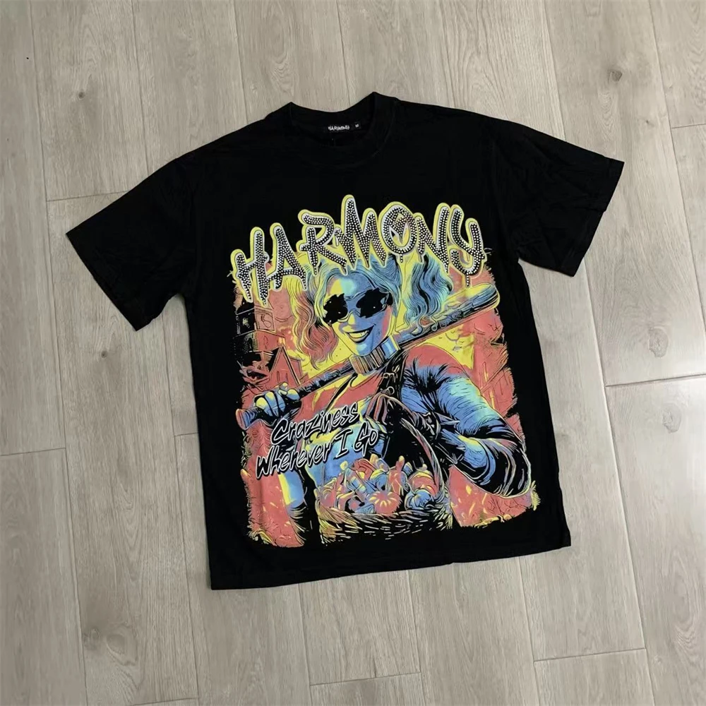 Oversized Black HARMONY Rhinestone Craziness Wherever I Go T Shirt Men Women High Quality 2026ss Summer Style Tee Tops T-Shirt