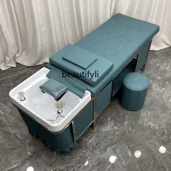 Silla de champú de terapia de cabeza tailandesa tumbada completamente, cama de circulación de agua de fumigación de salón de belleza