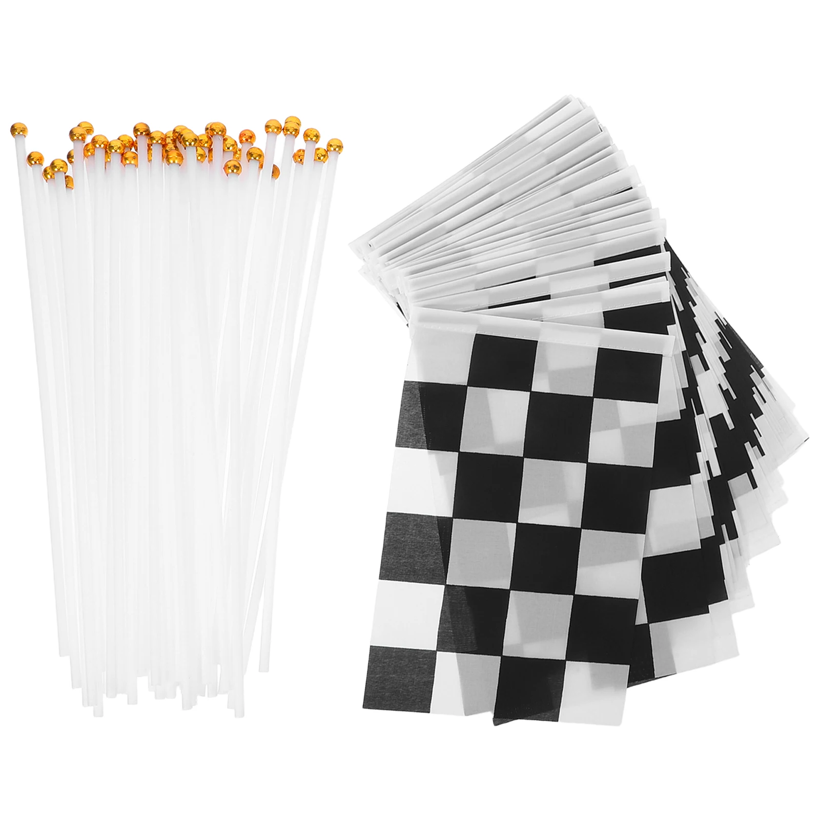 

50 Pcs Mini Checkered Racing Flags 21cmx30cm Polyester Non Fading Plastic Stick Party Cake Toppers Centerpiece Decor
