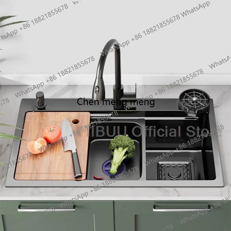 

Кухонная мойка из утолщенной нержавеющей стали 304, с двойным желобом, многофункциональная, большая, с одной секцией для мытья/резки/отжима, полный комплект