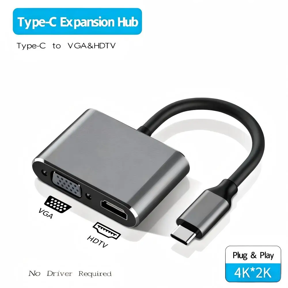 USB 3.0/TYPE-C to HDMI VGA Adapter with 3.5mm Audio Port, Dual Monitor Display Converter, USB to HDTV VGA Splitter for Laptop De view 2