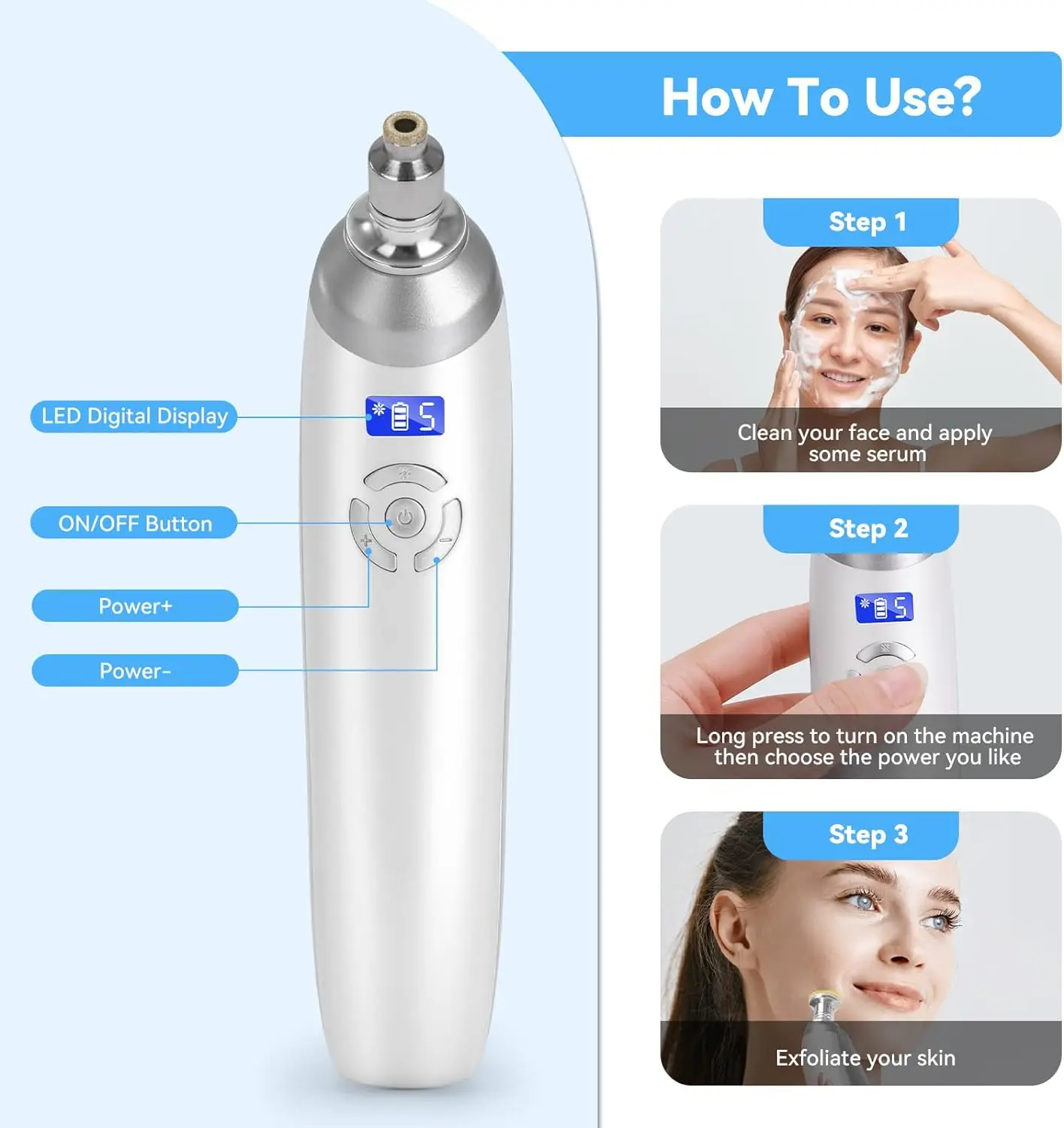 آلة اللوازم الطبية الماسية، أداة تقشير الجلد الدقيقة المحمولة لإزالة الرؤوس السوداء، جهاز العناية ببشرة الوجه للاستخدام المنزلي #3