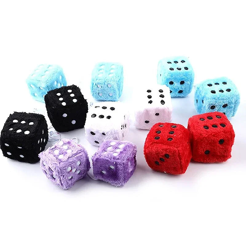 1Pcs Fuzzy Plush Dice with Dots Retro Square Plush Hanging Pendant Fuzzy Dices for Car Interior Ornament Decoration