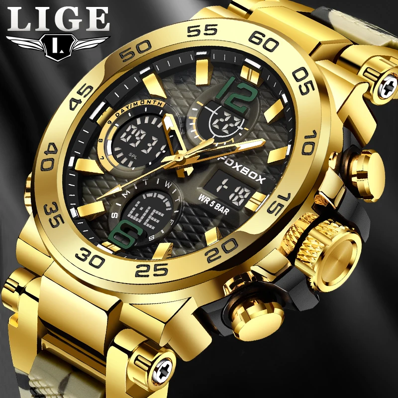 

FOXBOX Dual Display Watch Men Fashion Military Sports Digital Wrist Watches For Men Top Brand Luxury Silicone Quartz Men Watch