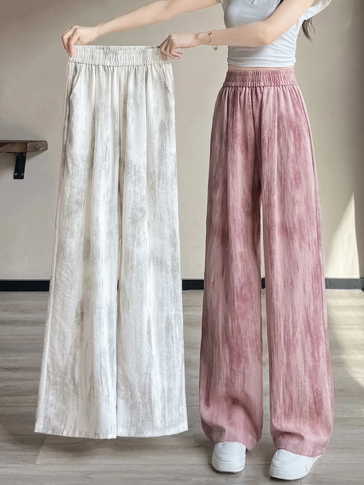 

Ice Silk Dyed Wide Leg Sports Pants Women Summer Thin Loose Slimming Lazy Style Drape Straight Casual Yamamoto Pants