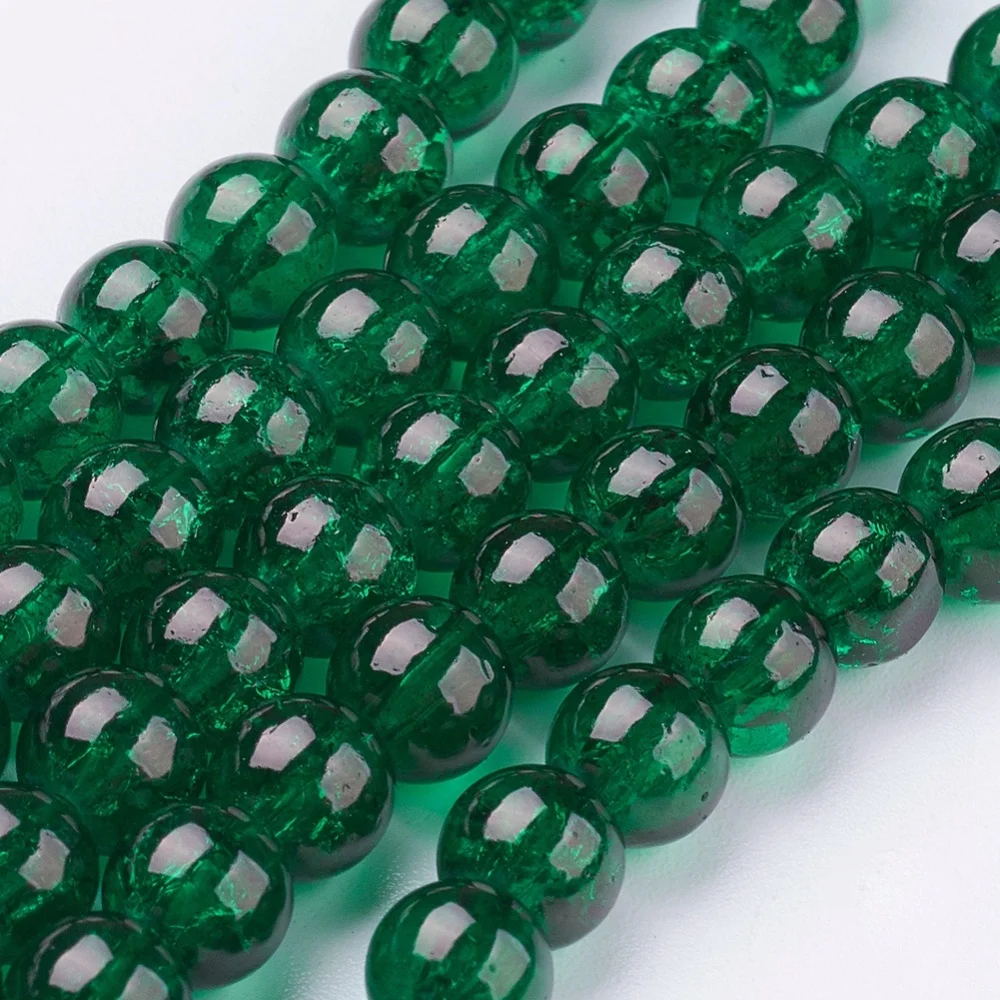 1Strand Dark Green Transparent Crackle Glass Round Beads Strands 6mm Hole: 1.3~1.6mm about 133pcs/strand 31.4 inch