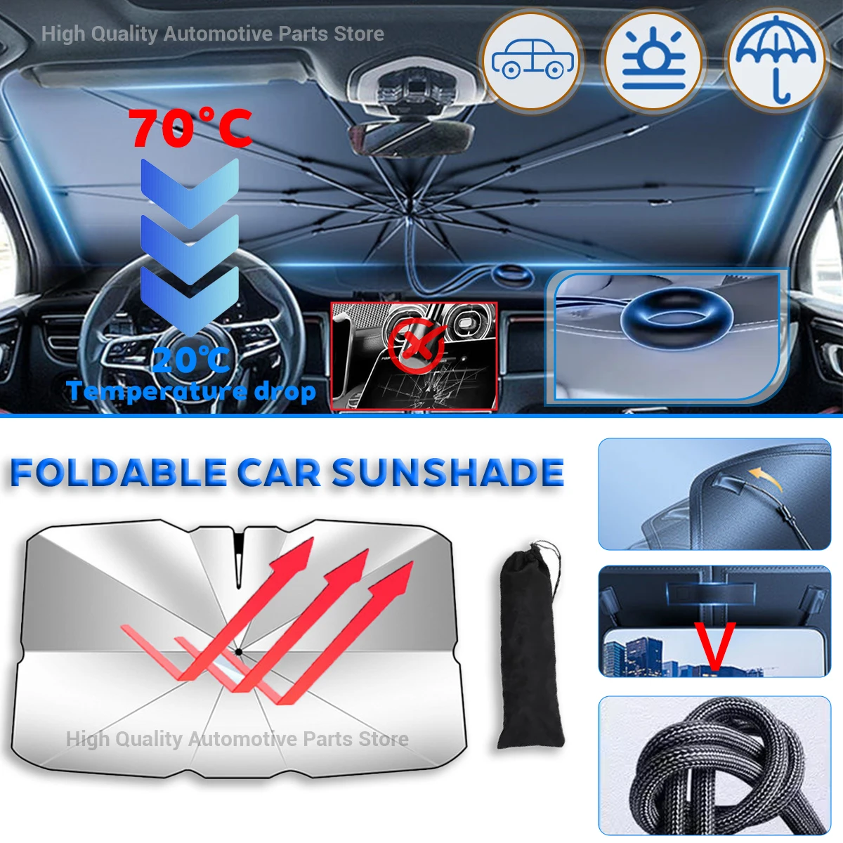

New Car Windshield Sun Shade Umbrella Foldable Sunshade Front Window Cover for UV Ray Block Heat Protection Protector Parasol