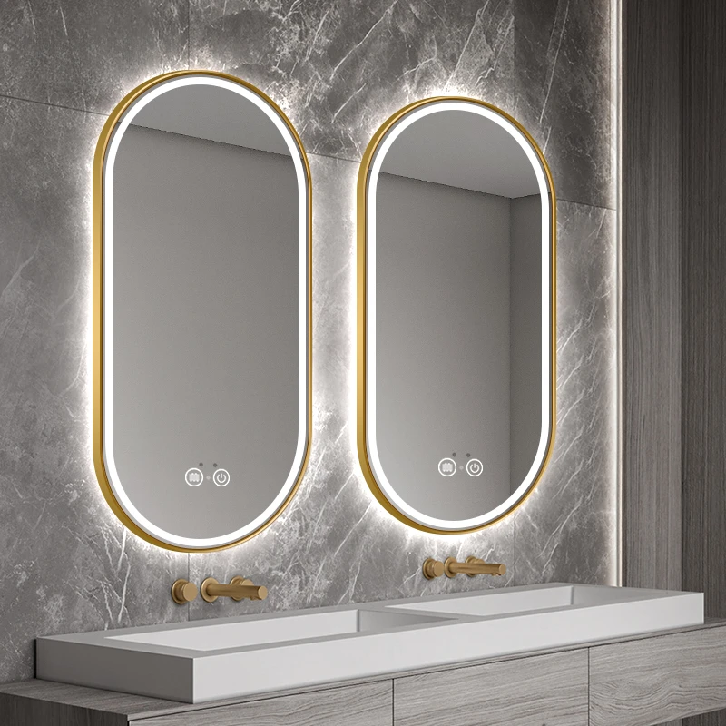 Light luxury framed smart luminous mirror bathroom mirror toilet toilet washing mirror mirror hanging wall smart bathroom mirror