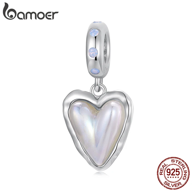 BAMOER Solid 925 Sterling Silver Aurora Heart Charm Bead fit Original Bracelet bamoer Charm DIY Jewelry Accessories SCC2942