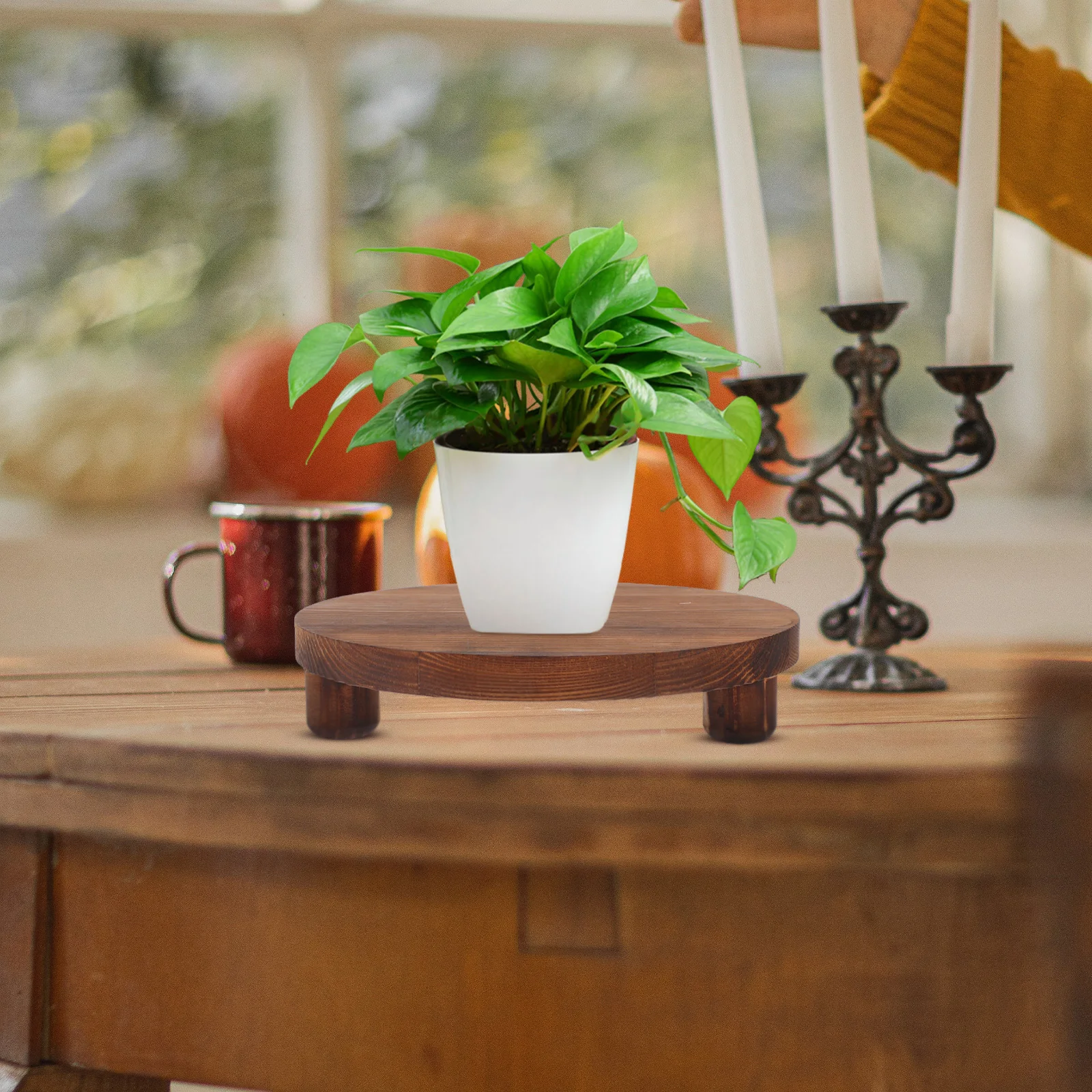 

Solid Wood Plant Stand Vintage Style Potted Plant Riser Home Cosmetics Display Holder Distressed Finish Desktop Storage For