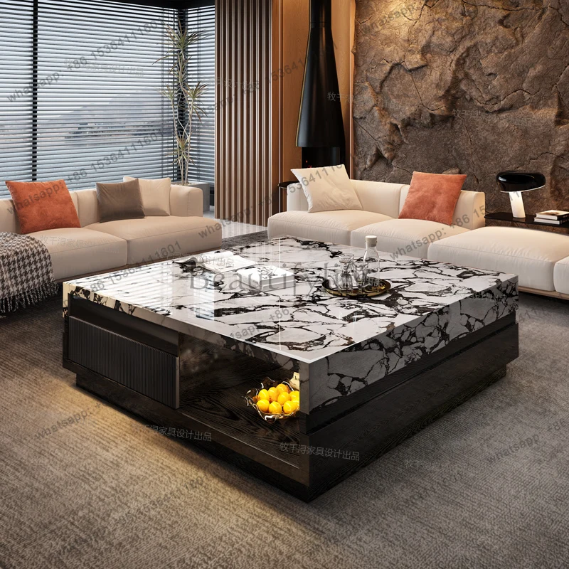 

Marble coffee table Italian light luxury square solid wood coffee table