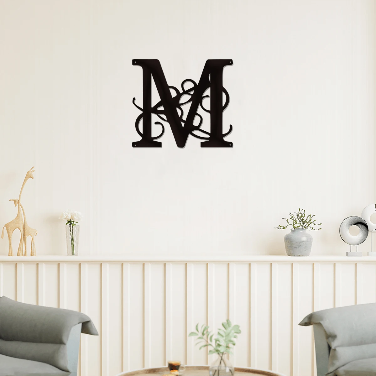 1pc Flourish Monogram SVG, metal wall art; indoor and outdoor decoration;;Fanc Flourish Monogram Svg, letters of M,