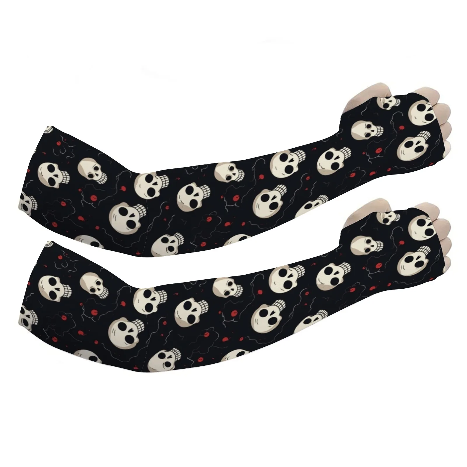 Customizable Edgy Stylish Skull Pattern Comfortable Ice Sleeves–Sun - Protective,Breathable & Quick - Dry for Trendy Outdoor Use