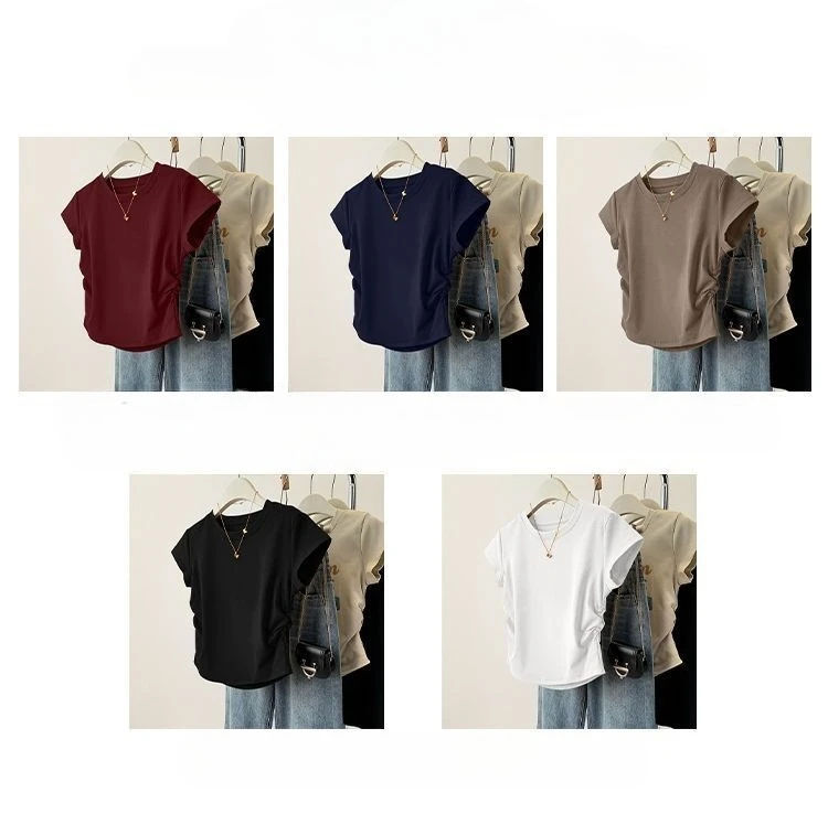 Damen-Sommer-Kurzarm-Top für modisches, vielseitiges Basishemd, schmale Passform, Rundhals-T-Shirt, lässig und sexy, atmungsaktiv und cool – Detail 6