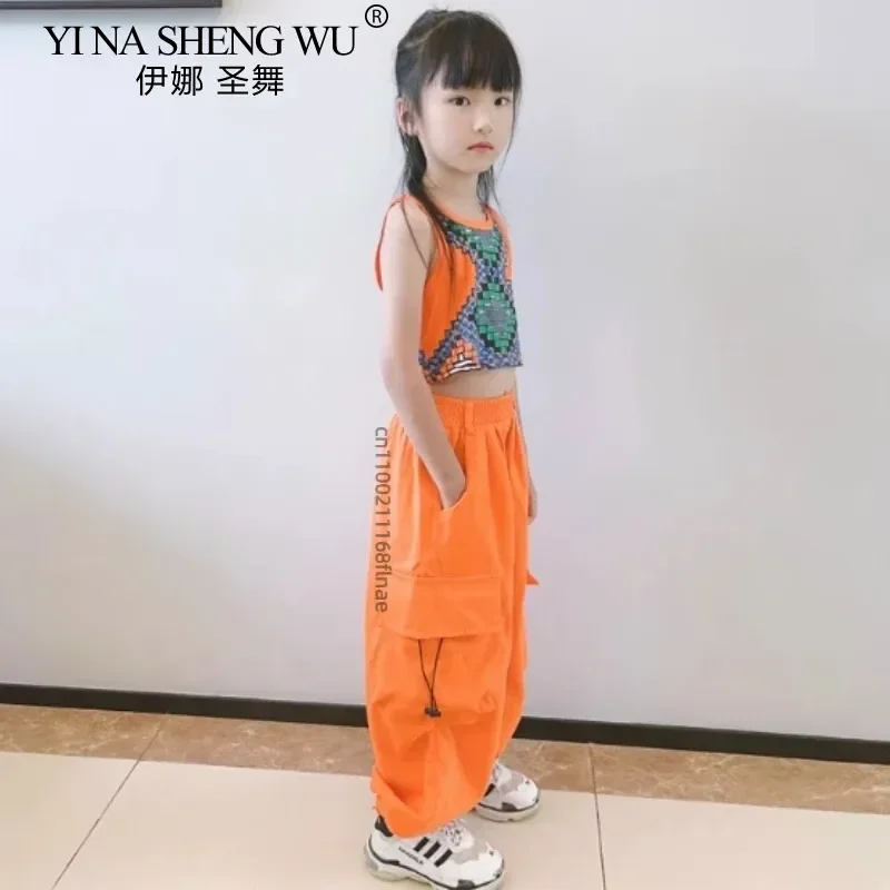 Kinder Jazz Dance Kostüme Hip-Hop Street Dance Sets Crop Tops Sparkly Runway Performance Outfits Bühnenkleidung für Kinder Mädchen