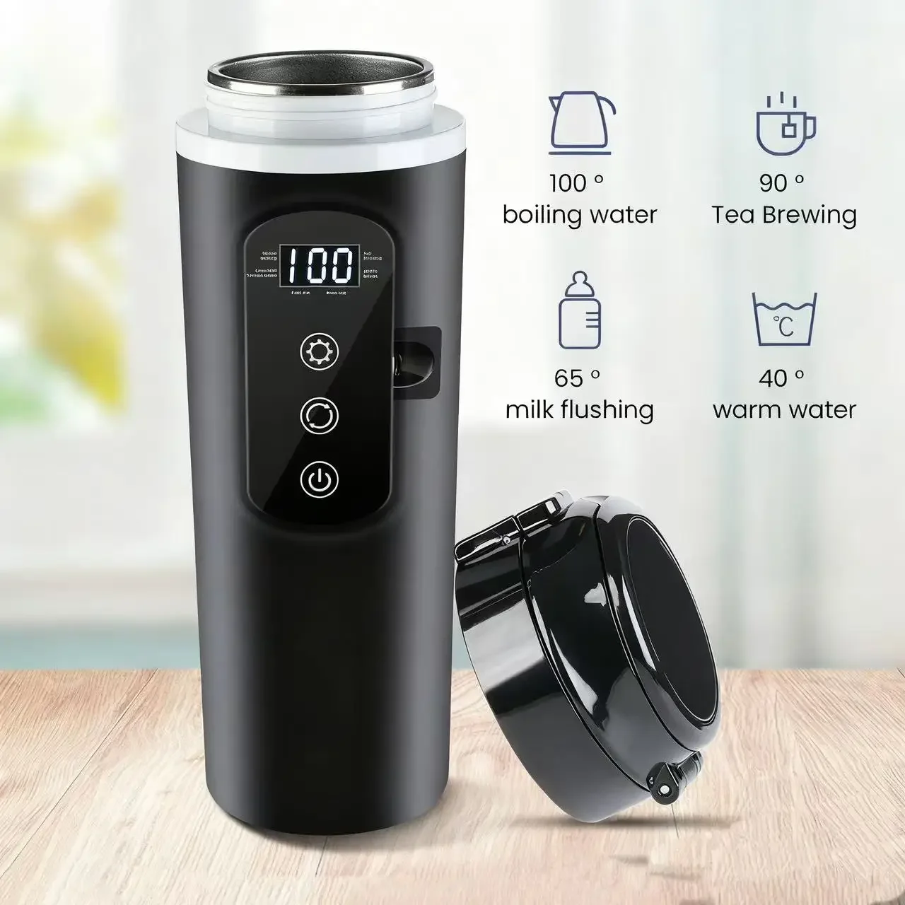 12V/24V Universal Car Electric Kettle Portable Smart Constant Temperature Heating Cup 500ML with 304 Stainless Steel Inner Liner