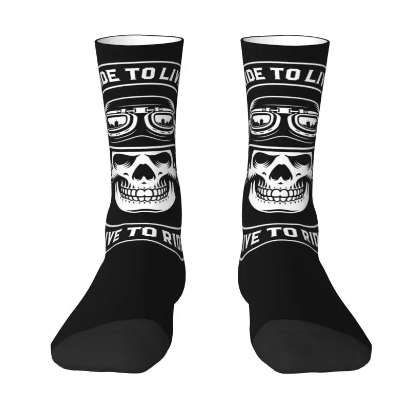 Custom Rockabilly Motorcycle Rider Rock Skull Men\'s Crew Socks Unisex Kawaii 3D Printed Dress Socks