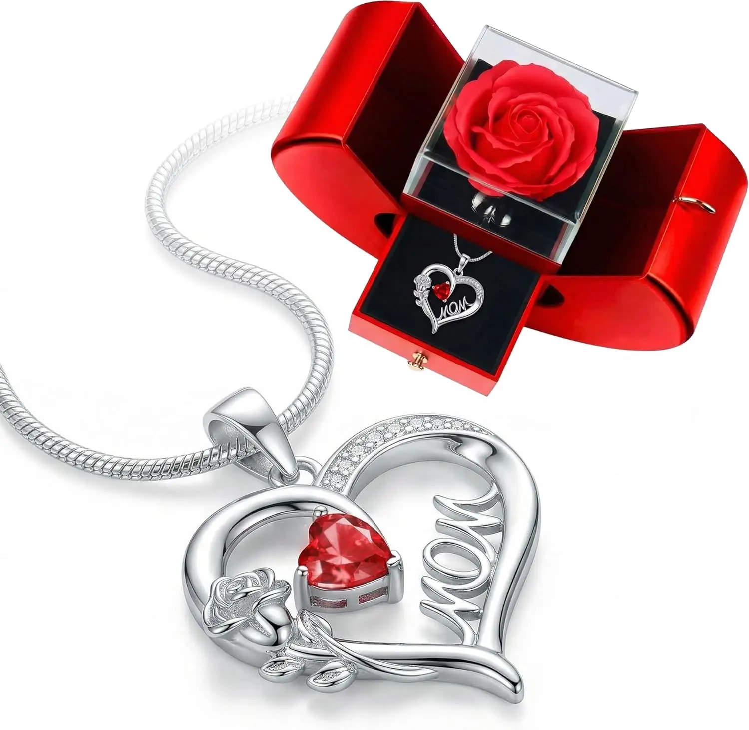 

Подарок на день рождения для мамы, свекрови: колье с вечной красной розой в форме сердца от дочери или сына