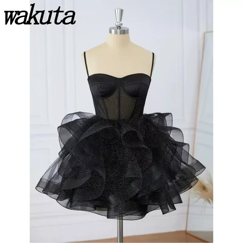 Wakuta Mini Tiered Homecoming Dresses Sexy Cocktail Ball Party Gowns Shiny Short Backless Evening Dresses Коктейльные Платья