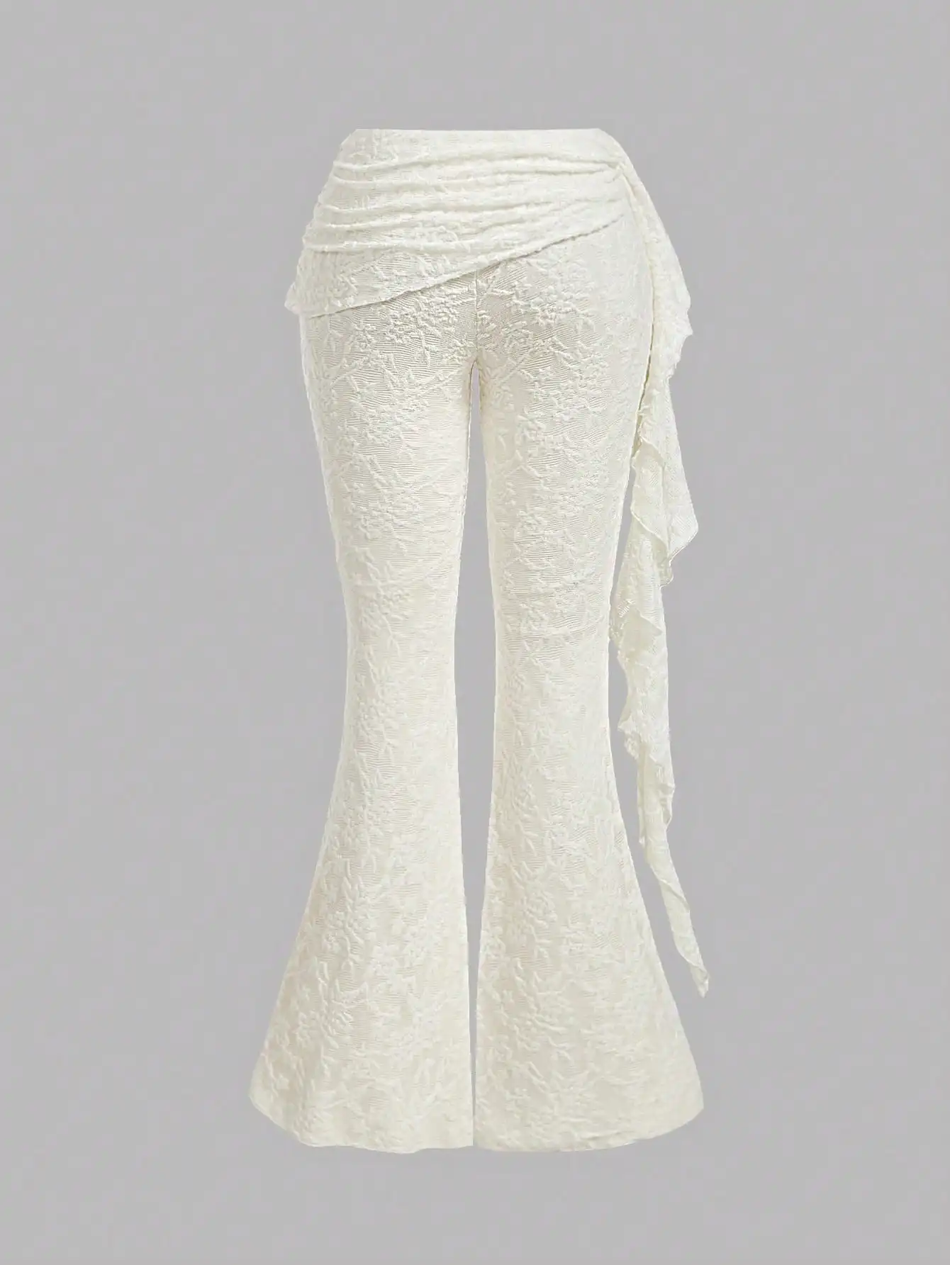 

Elegant Lace Flared Pants With Ruffle Hem Boho Style For Vacation Music Festival