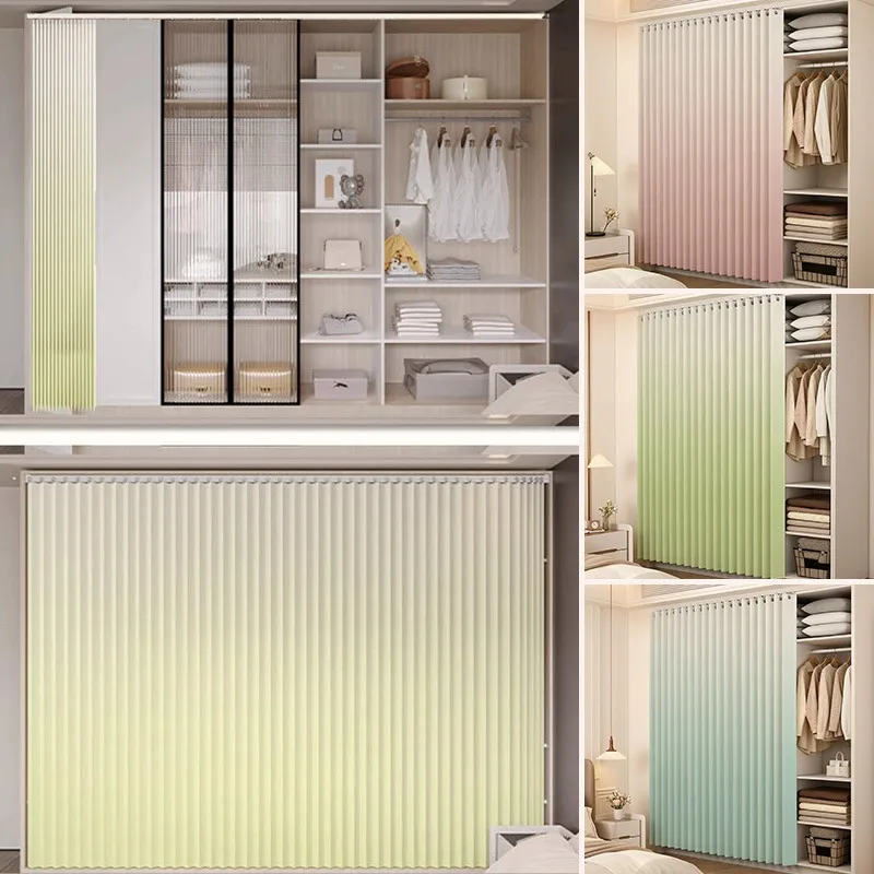 Gradient Pleated Foldable Wardrobe Curtain Punch-Free Track Rail Screen Cover For Storage Cabinet To Hide Household Clutter