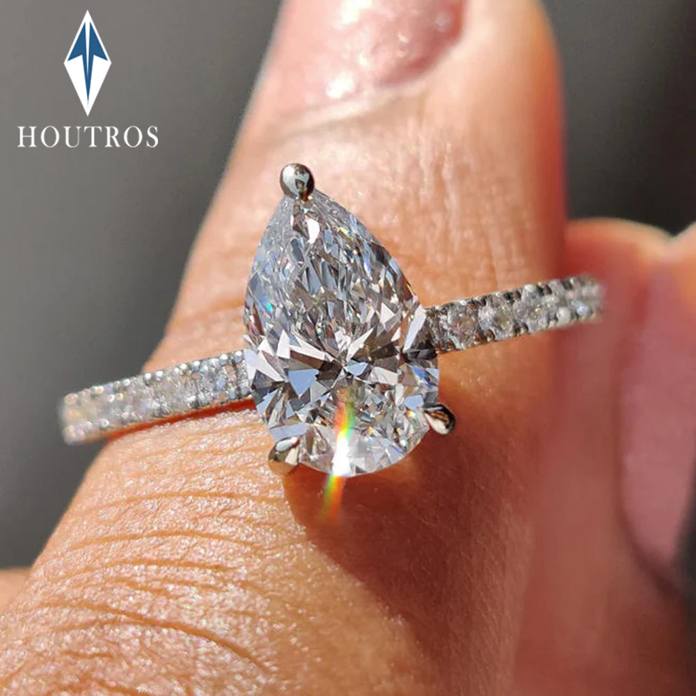 

Обручальные кольца с овальным муассанитом 2 карата для женщин, кольцо из стерлингового серебра 925 пробы с бриллиантом в форме капли, свадебные кольца, изысканные ювелирные изделия, подарок