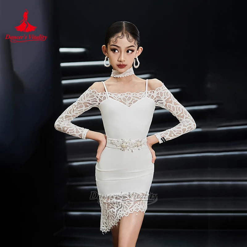 الرقص اللاتيني لونين يمكن اختيارها ملابس التدريب المراهق تشاتشا سامبا الندى الكتف ملفوفة الوركين فستان حيوية الراقصة