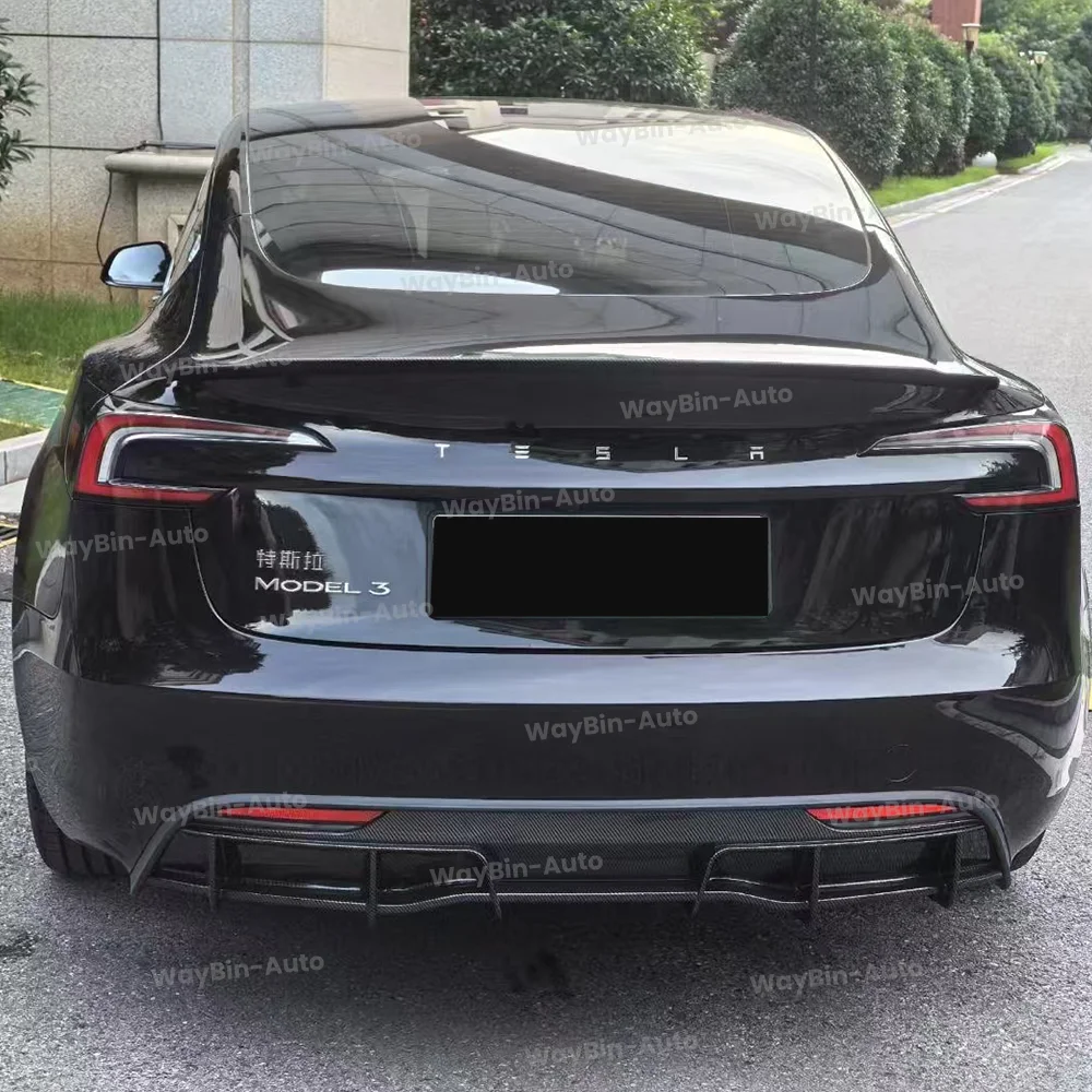 FDC Auto Body Kits For Tesla Model 3 Highland 2024 2025 Glossy Black & Carbon Front Bumper Lip Rear Diffuser Spoiler Side Skirt — zdjęcie 6
