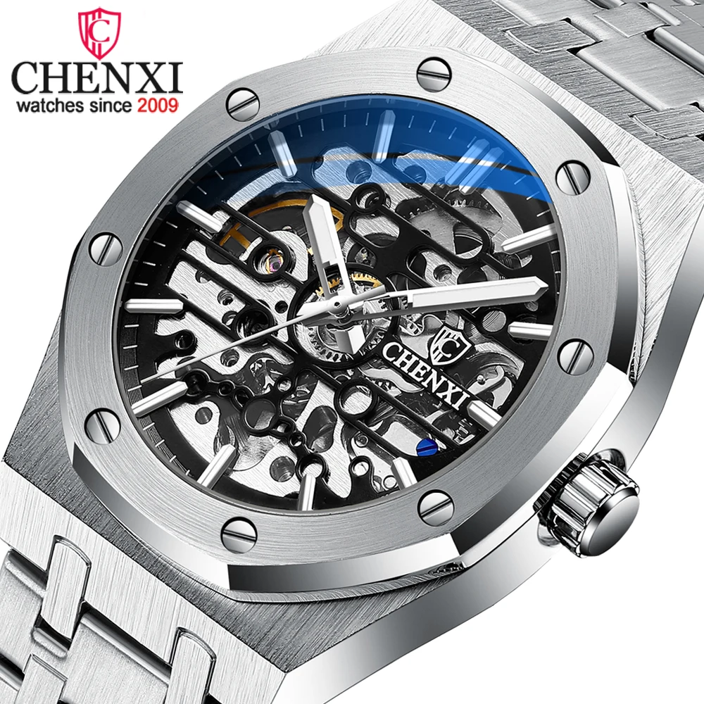 2023 Fashion Top Brand Chenxi Automatic Mens Watches Mechanical Tourbillon Wrist Watch Waterproof Business Stainless Steel Sport