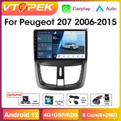 Vtopek Android 12 2 Din Car Radio For Peugeot 207 CC 207CC 2006-2015 Multimedia Player Carplay Android Auto DSP RDS ADAS WiFi BT