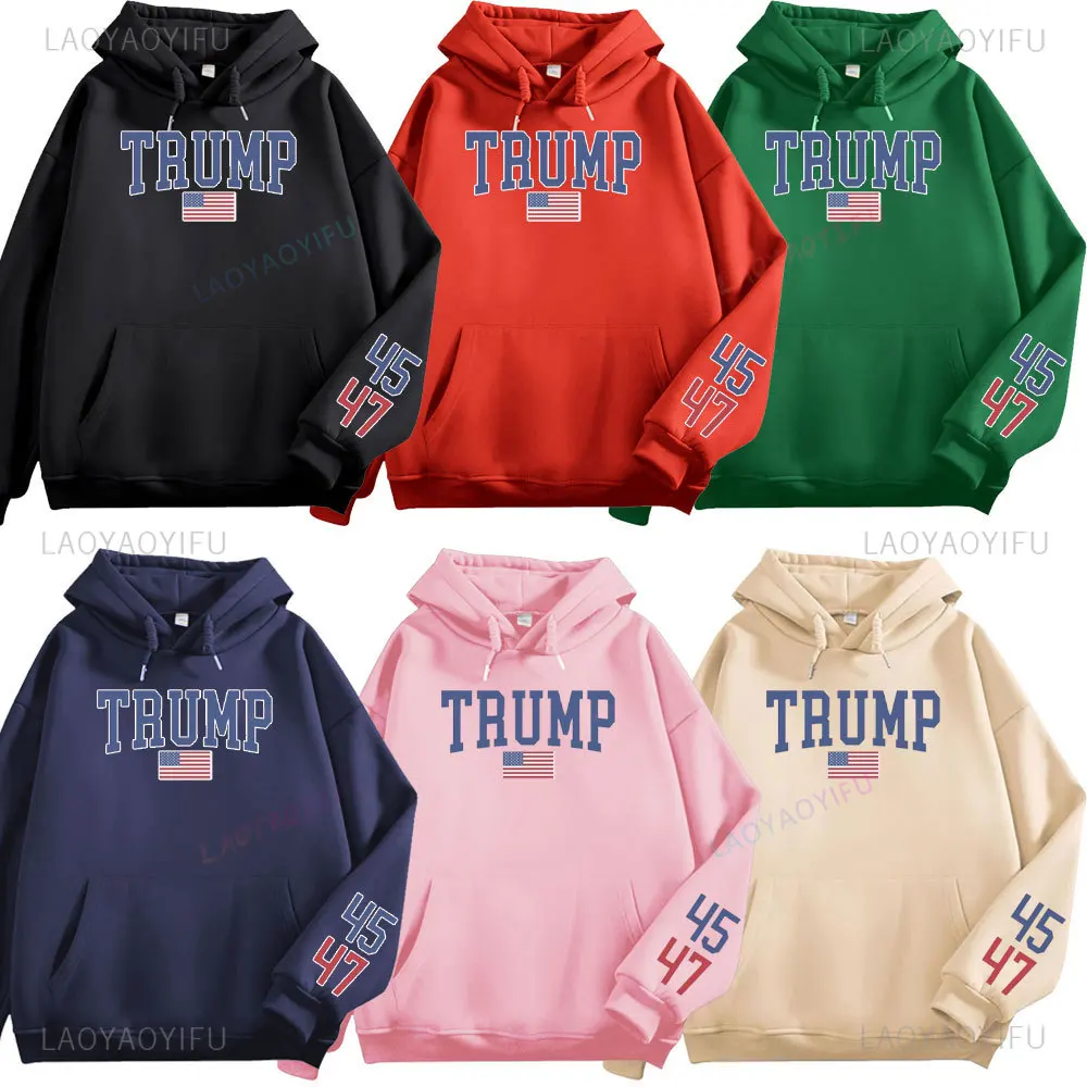 Trump 47 Women Sweatshirt Trump Train Hoodie - US Election 2024 Gift Donald Trump 47th President Drop-shoulder Sleeve Hoodies