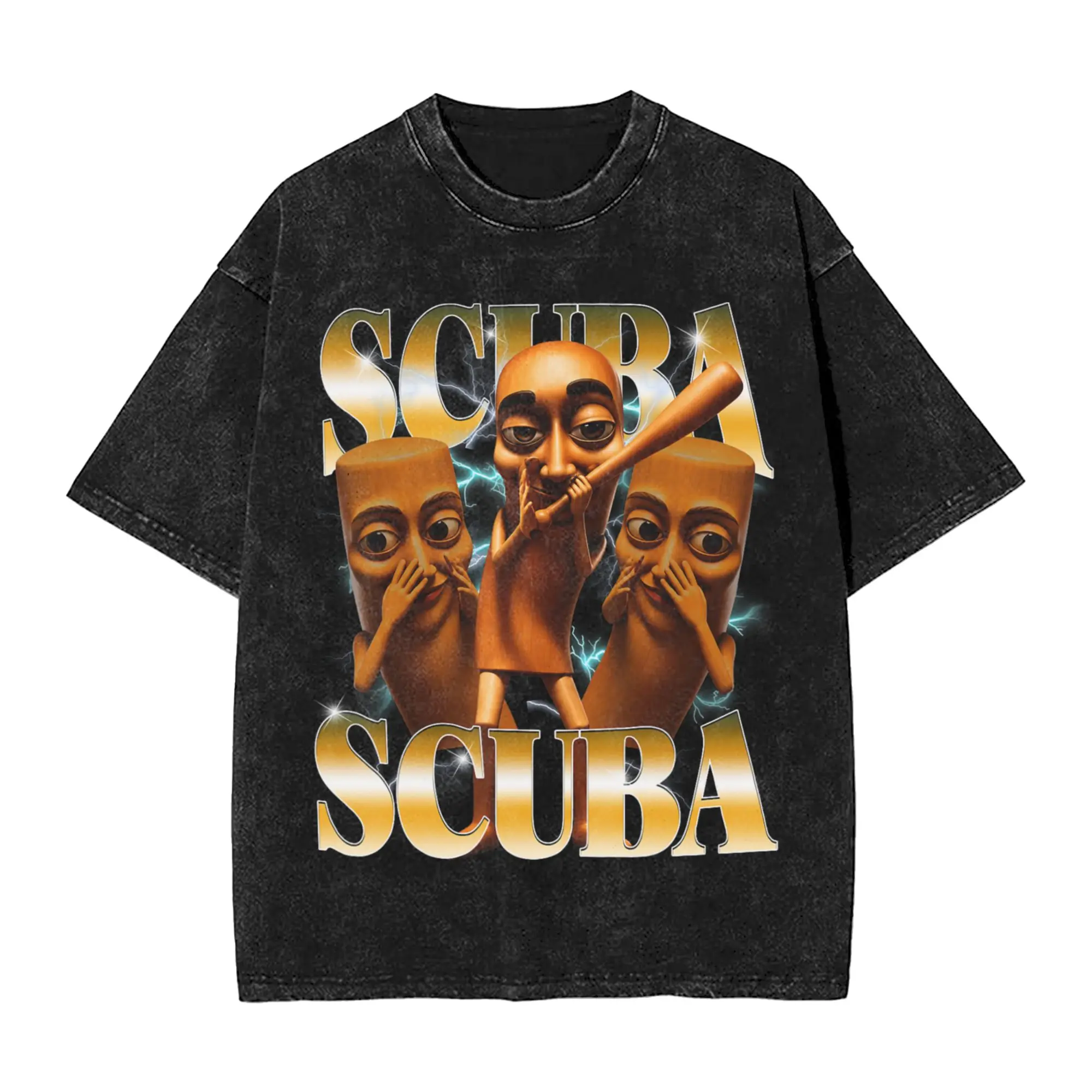 Scuba Tung Tung Sahur Stupid Dance Brainrot Meme Men T Shirts Washed Tees Short Sleeve O Neck T-Shirt Cotton Classic Clothing