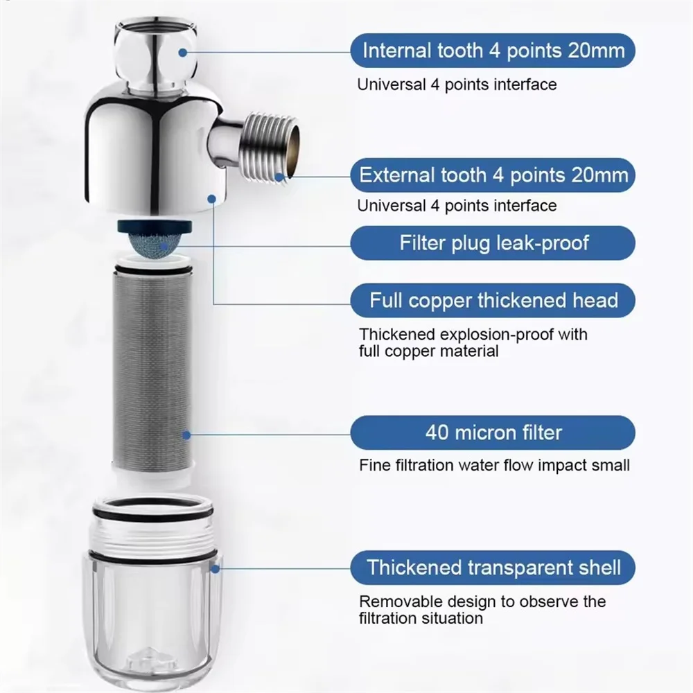 Stainless Steel Filter Front Filter Household Inlet Tap Water Shower Anti-Scale Purifier Filter Drinking Water