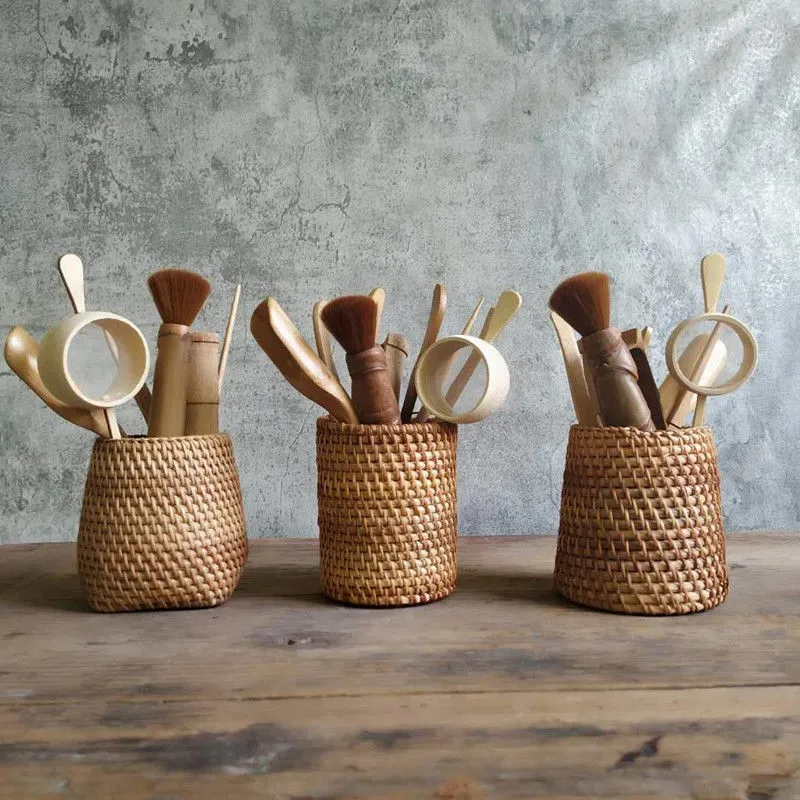 

Набор для чайной церемонии из 6 предметов ручной работы из ротанга: аксессуары для чаепития Кунг-фу, бамбуковый зажим для чая, чайная ложка ZI330