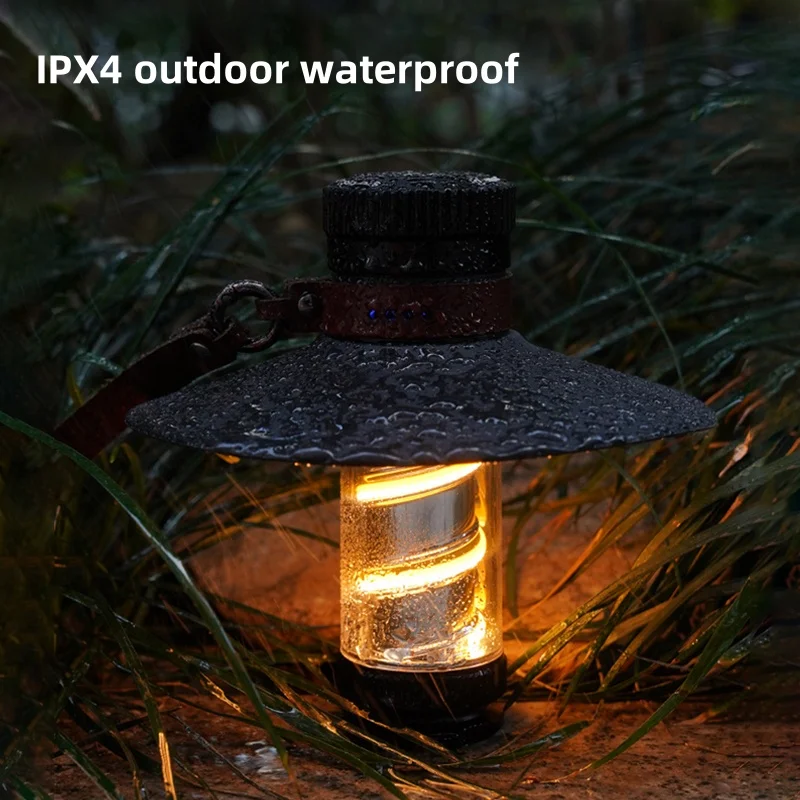 LED Camping Light USB Rechargeable Outdoor Waterproof Tricolor Night Lights Stepless Dimmable Portable Tent Hanging Lamp